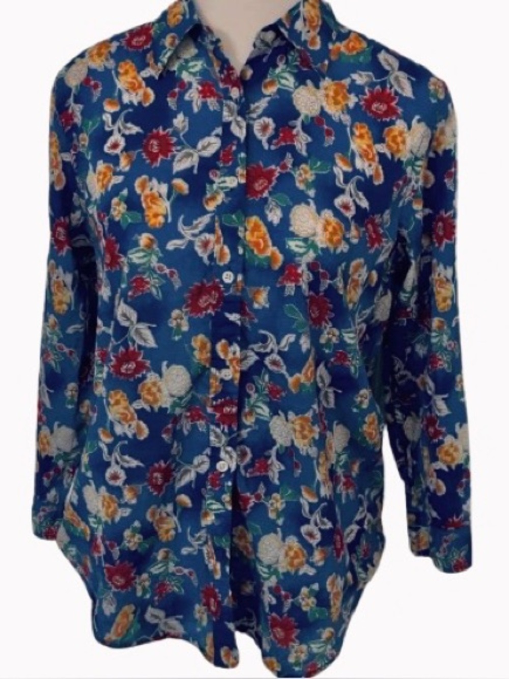 100% Cotton Ralph Lauren Floral Blue Floral Button Down Shirt Blouse Top Boho